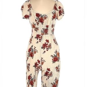 American Eagle floral jumpsuit smocked waist ivory size small